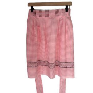 Vintage Hand Crafted Cross Stitched Pink Gingham Check Cotton Apron